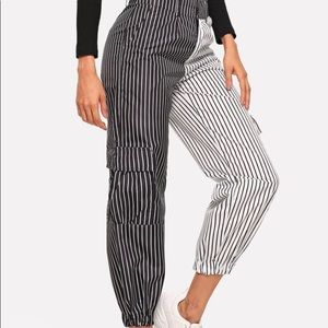 Black and white striped cargo pants